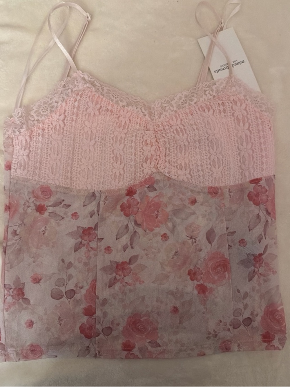 Pink Lace & Floral Sheer Cami